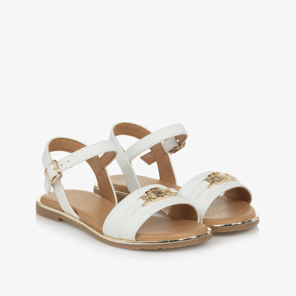 Tommy Hilfiger-Girls Elegant White Monogrammed Sandals | Childrensalon Outlet