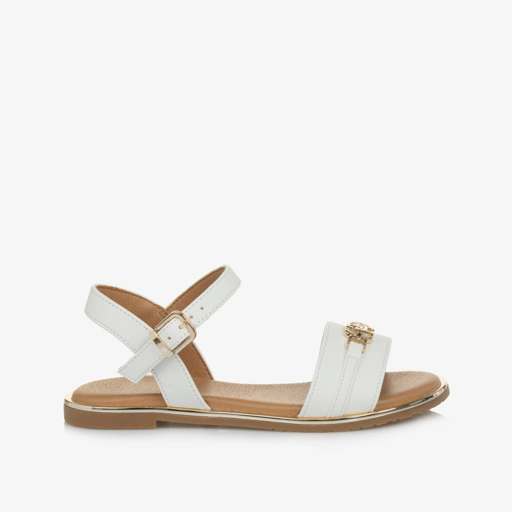 Tommy Hilfiger-Girls Elegant White Monogrammed Sandals | Childrensalon Outlet