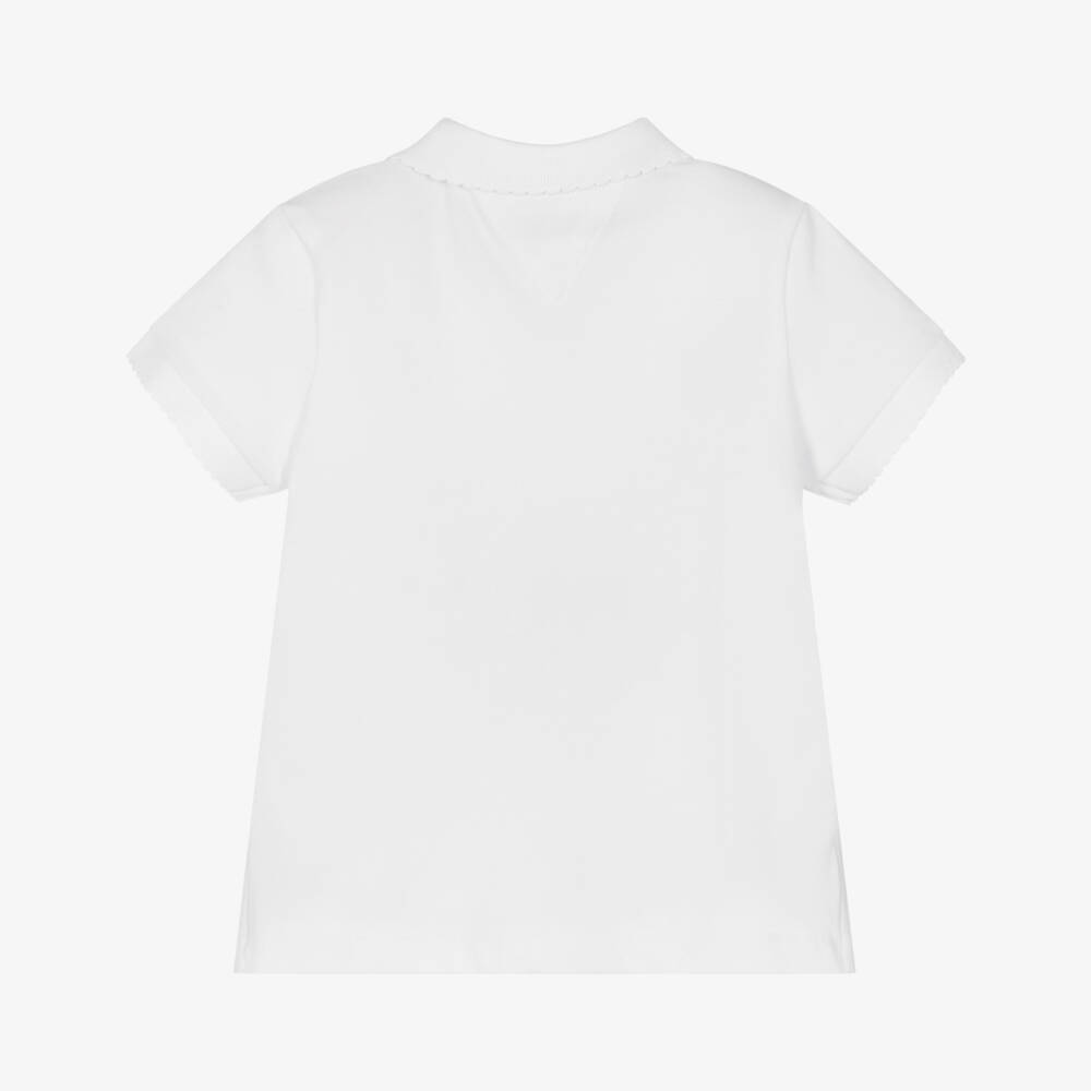 Tommy Hilfiger-Girls Elegant White Scalloped Polo Top | Childrensalon Outlet