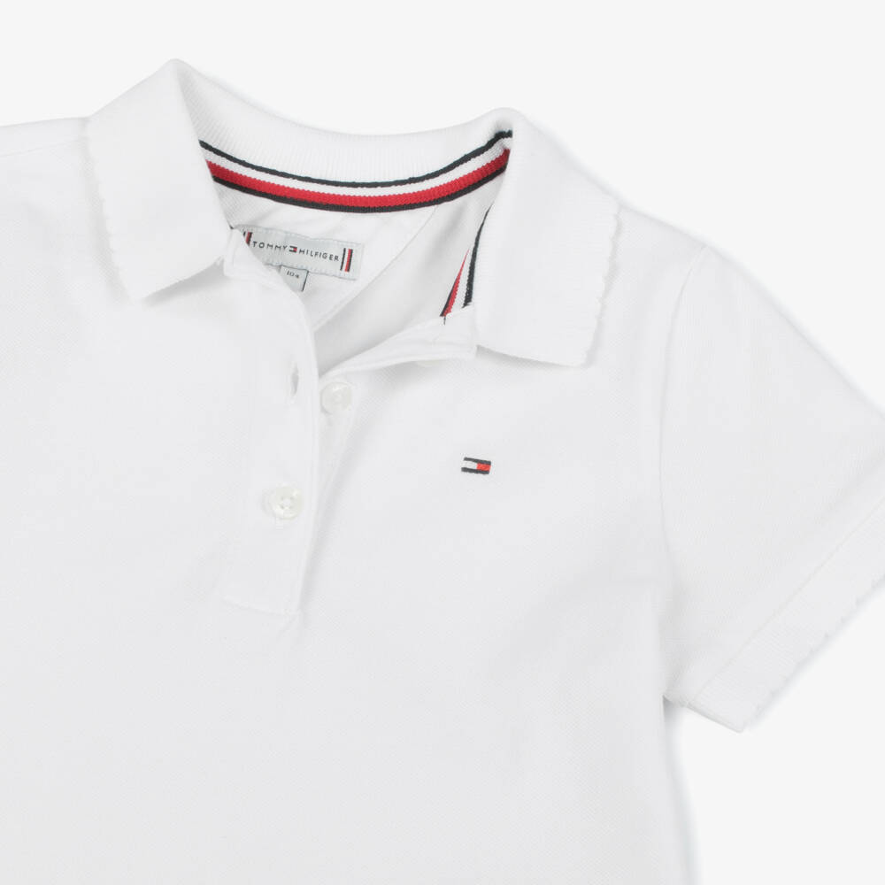 Tommy Hilfiger-Girls Elegant White Scalloped Polo Top | Childrensalon Outlet