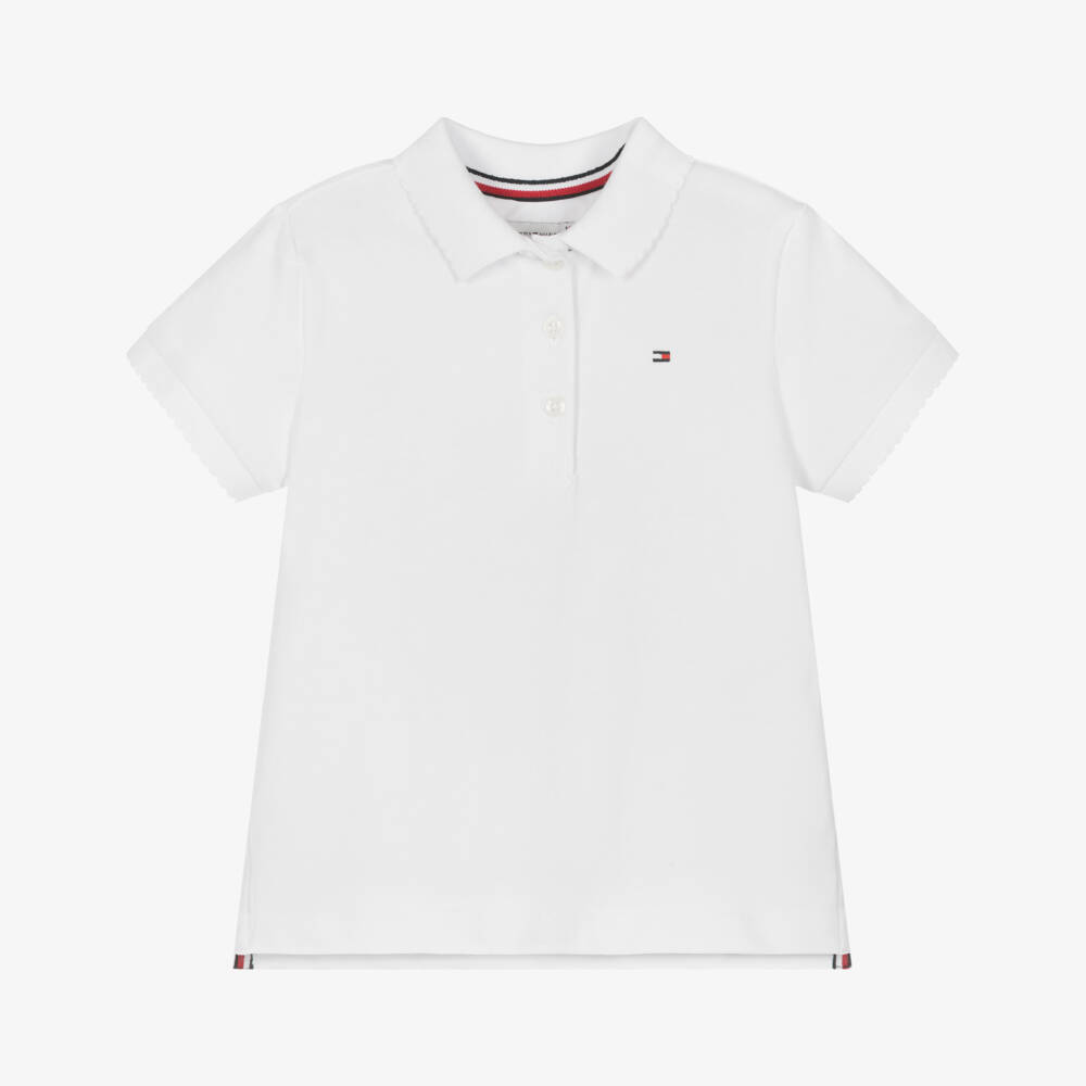 Tommy Hilfiger-Girls Elegant White Scalloped Polo Top | Childrensalon Outlet