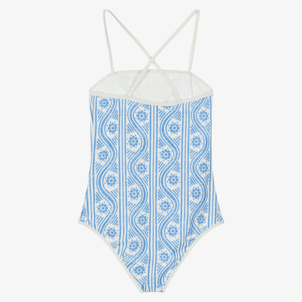 Tommy Hilfiger-Girls Floral Blue Striped Swimwear | Childrensalon Outlet