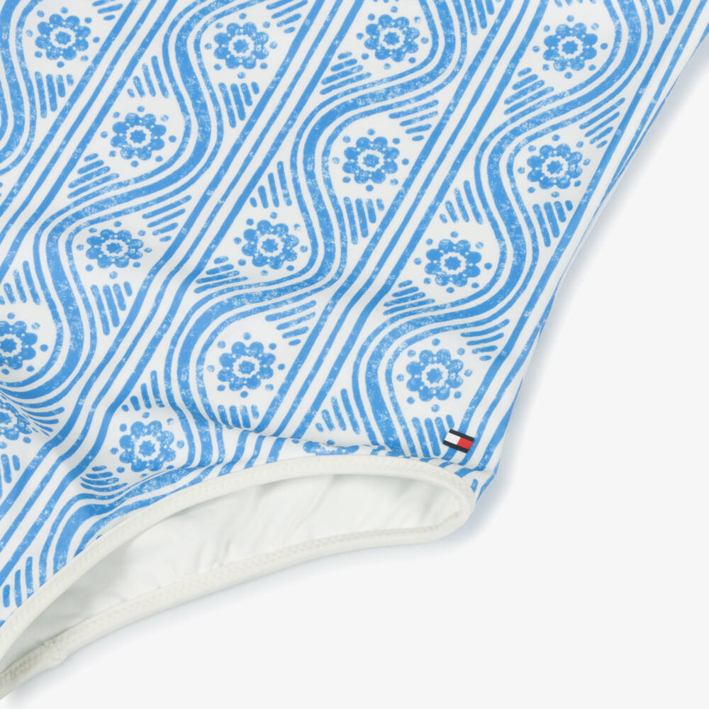 Tommy Hilfiger-Girls Floral Blue Striped Swimwear | Childrensalon Outlet