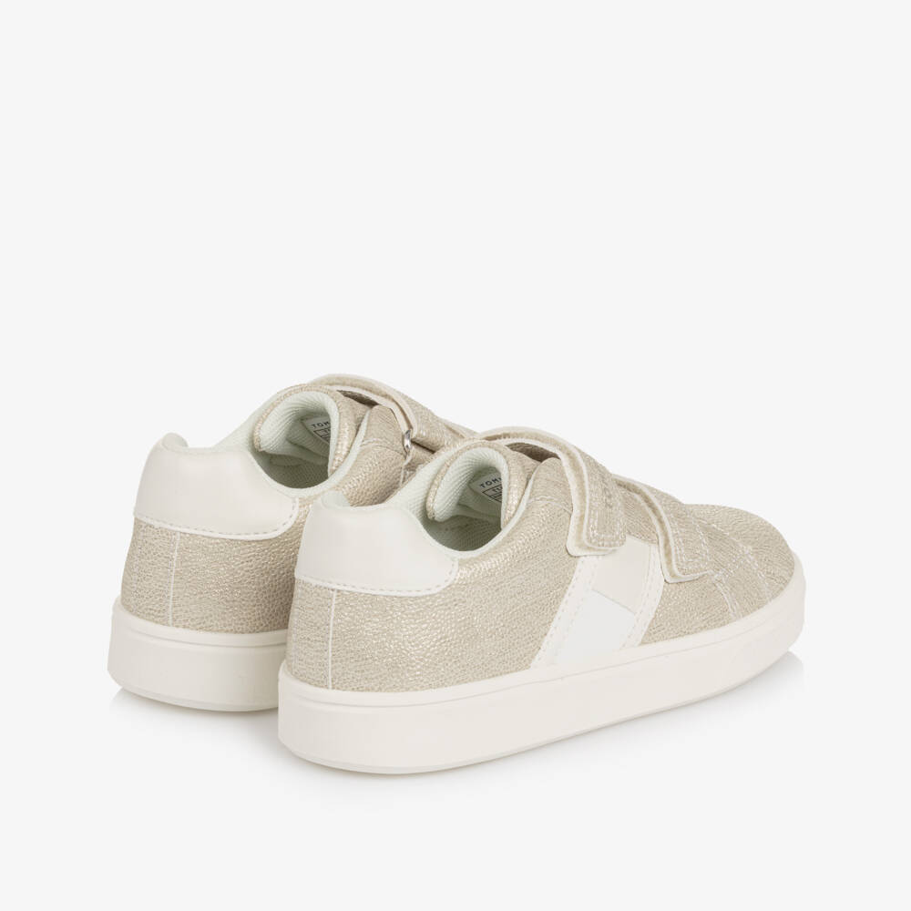 Tommy Hilfiger-Girls Glittery Gold Faux Leather Trainers | Childrensalon Outlet