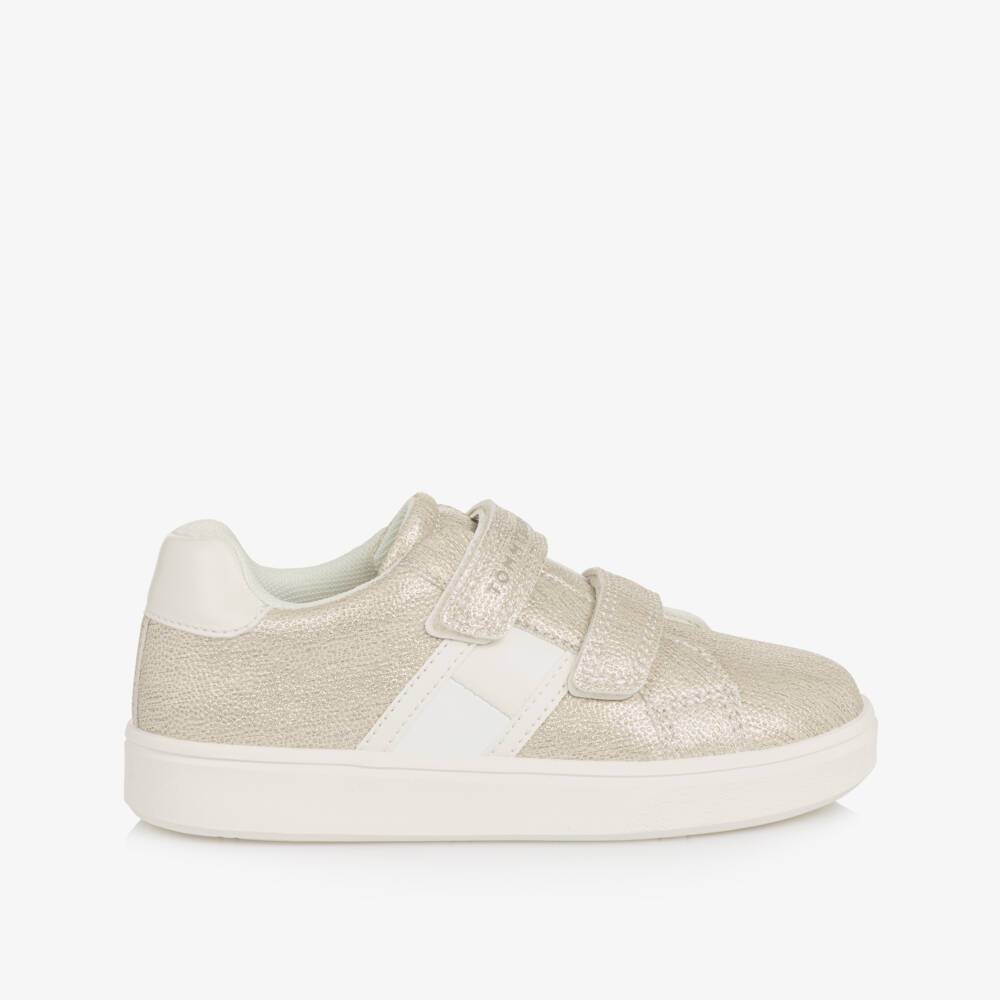 Tommy Hilfiger-Girls Glittery Gold Faux Leather Trainers | Childrensalon Outlet