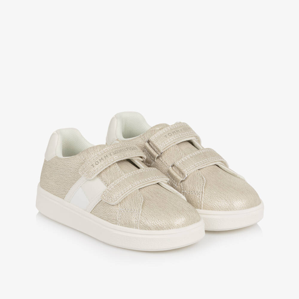 Tommy Hilfiger-Girls Glittery Gold Faux Leather Trainers | Childrensalon Outlet