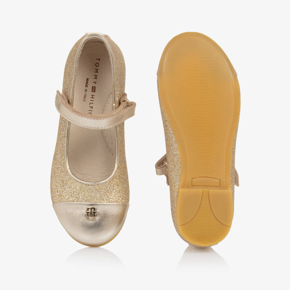 Tommy Hilfiger-Girls Glittery Gold Leather Shoes | Childrensalon Outlet