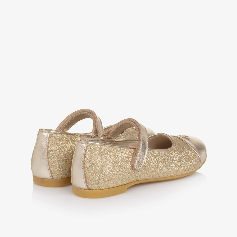 Tommy Hilfiger-Girls Glittery Gold Leather Shoes | Childrensalon Outlet