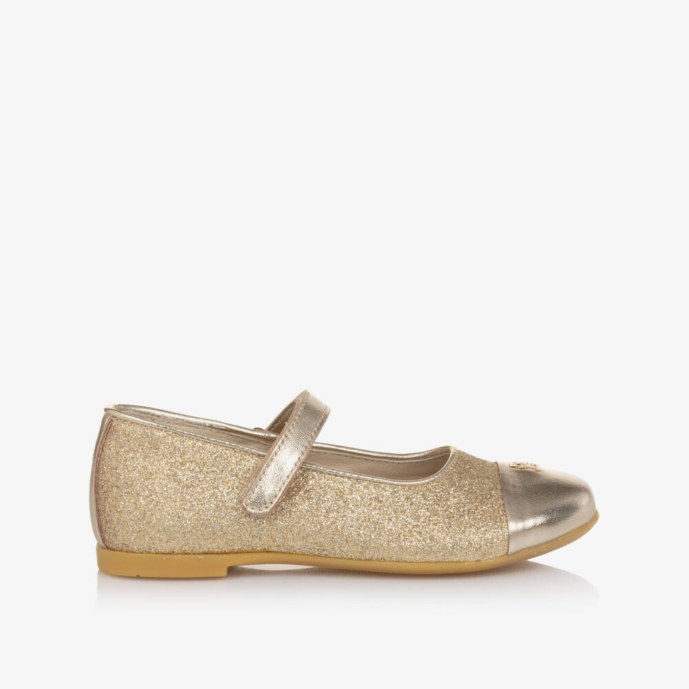 Tommy Hilfiger-Girls Glittery Gold Leather Shoes | Childrensalon Outlet