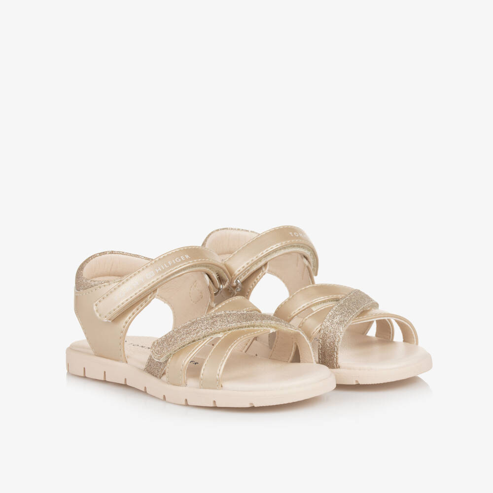 Tommy Hilfiger-Girls Glittery Gold Strap Sandals | Childrensalon Outlet