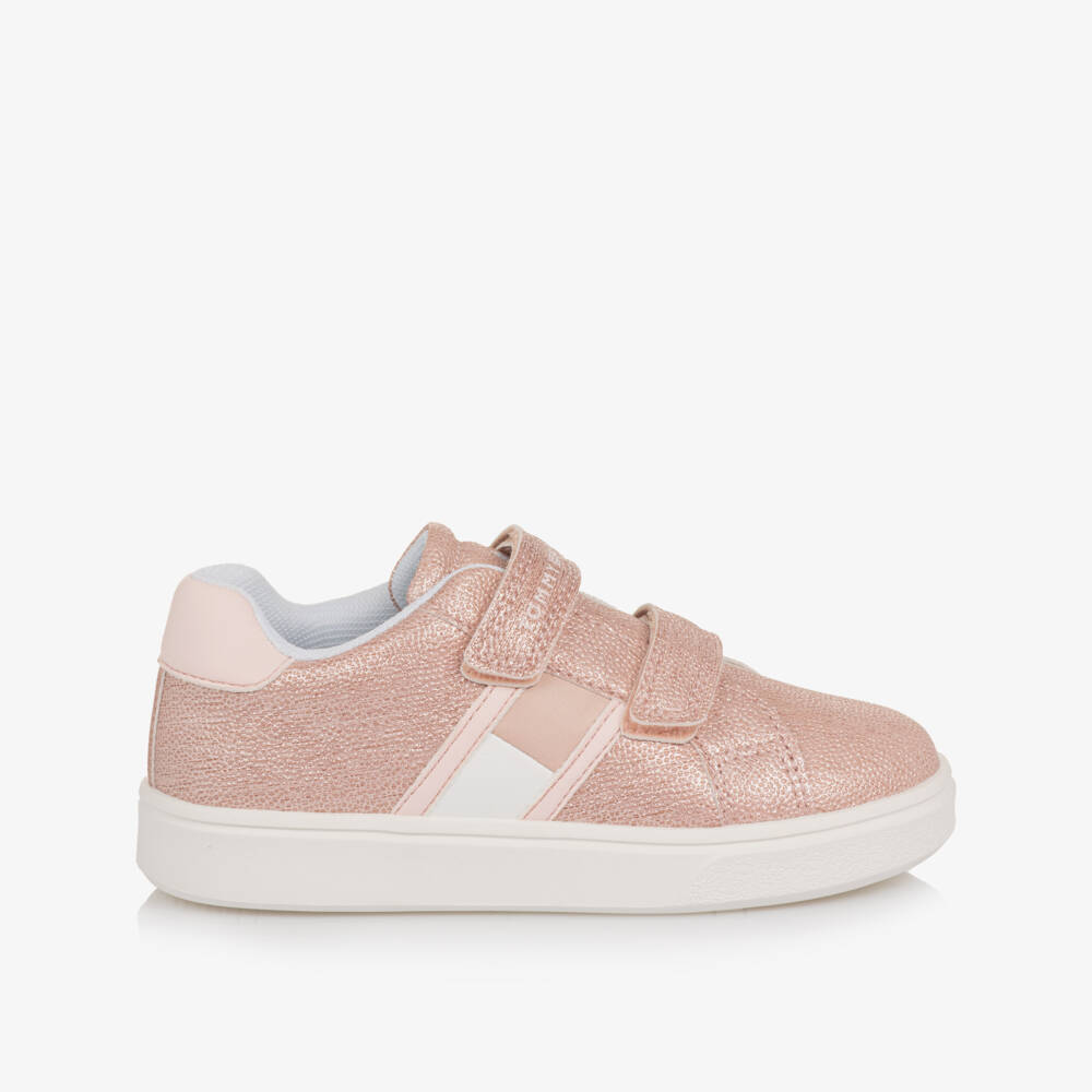 Tommy Hilfiger-Girls Glittery Pink Faux Leather Trainers | Childrensalon Outlet