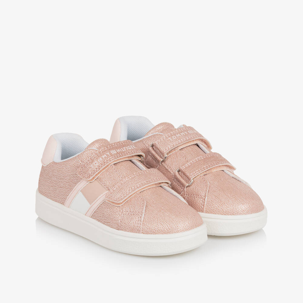 Tommy Hilfiger-Girls Glittery Pink Faux Leather Trainers | Childrensalon Outlet