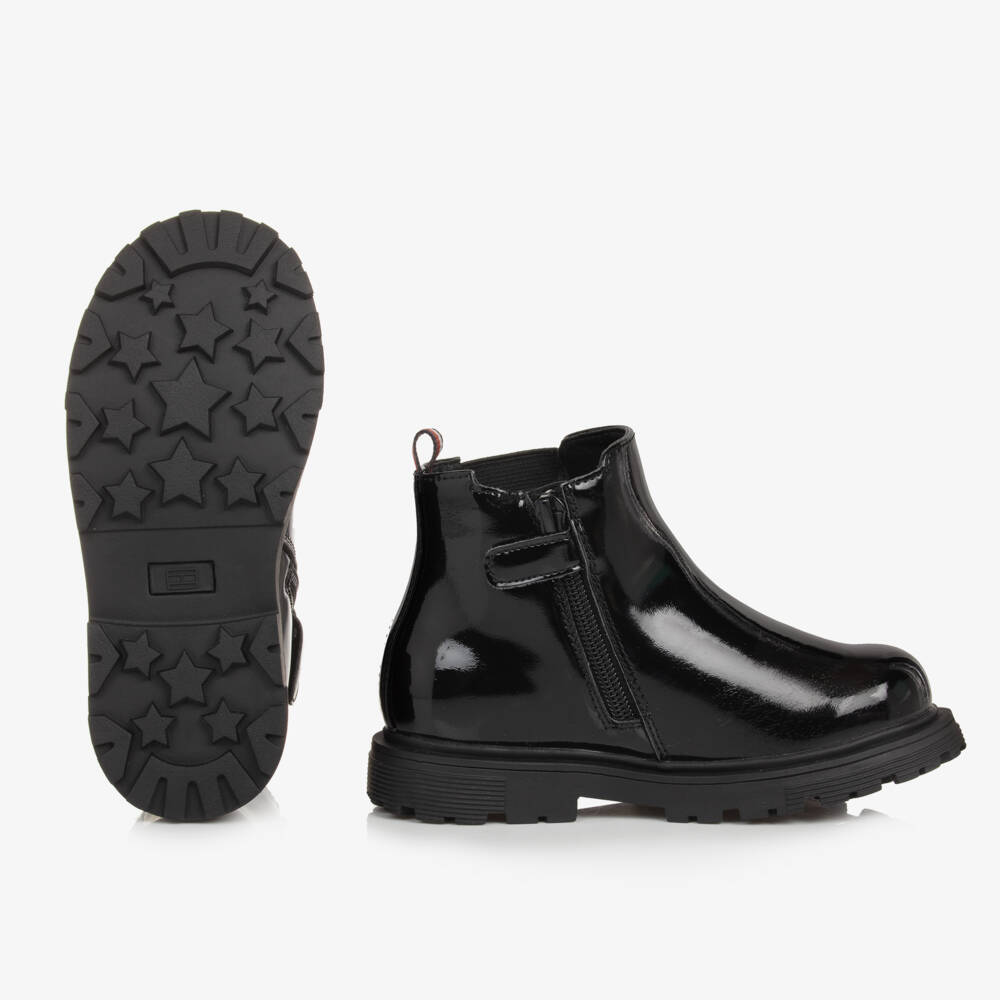 Tommy Hilfiger-Girls Glossy Black Chelsea Booties | Childrensalon Outlet