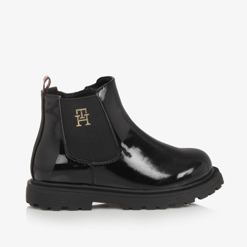 Tommy Hilfiger-Girls Glossy Black Chelsea Booties | Childrensalon Outlet