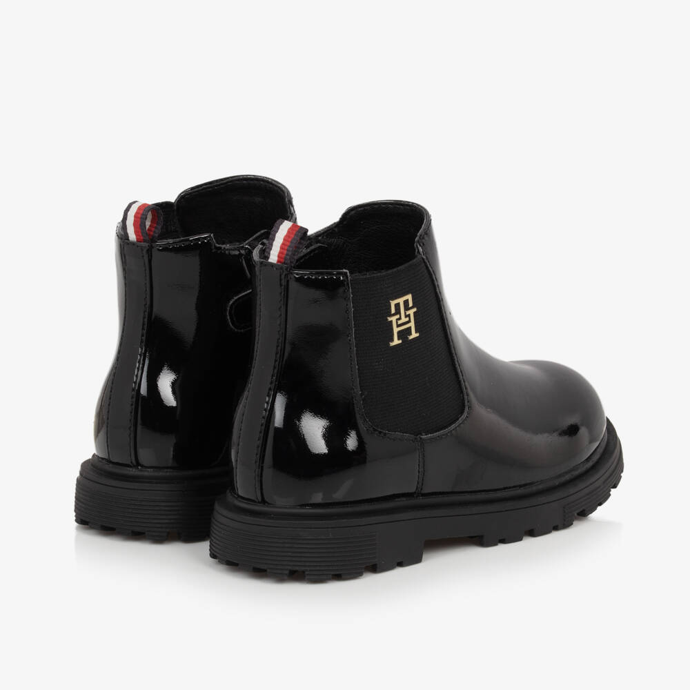 Tommy Hilfiger-Girls Glossy Black Chelsea Booties | Childrensalon Outlet