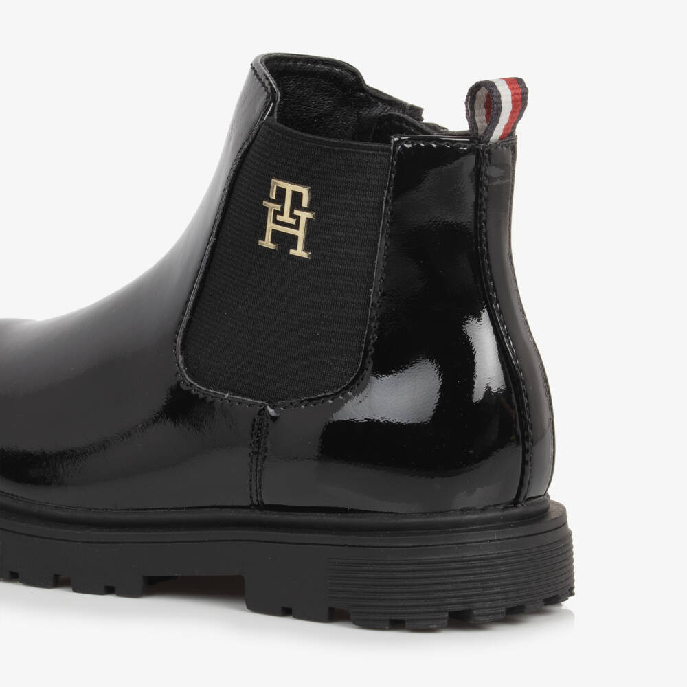 Tommy Hilfiger-Girls Glossy Black Chelsea Booties | Childrensalon Outlet