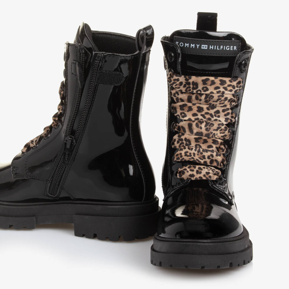 Tommy Hilfiger-أحذية بنات سوداء لامعة بنقشة الفهد | Childrensalon Outlet
