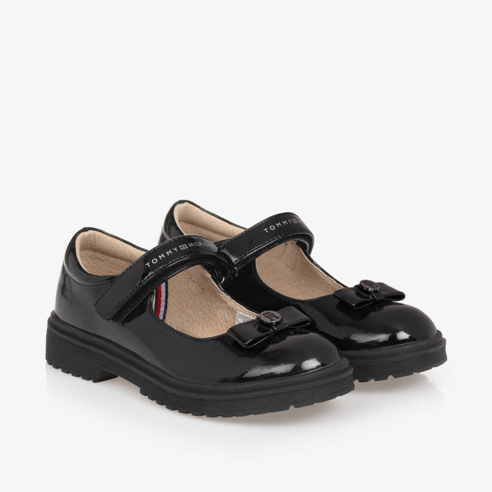 Tommy Hilfiger-Girls Glossy Black Velcro Pumps | Childrensalon Outlet