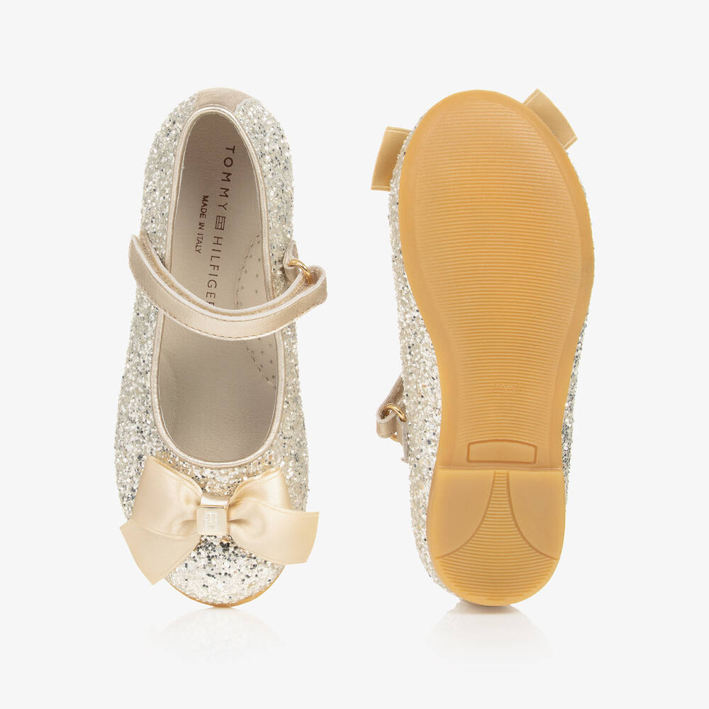 Tommy Hilfiger-بمب باليرينا جلد وغليتر لون ذهبي للبنات | Childrensalon Outlet