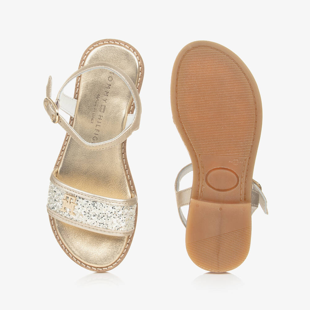 Tommy Hilfiger-Girls Gold Glitter Leather Sandals | Childrensalon Outlet