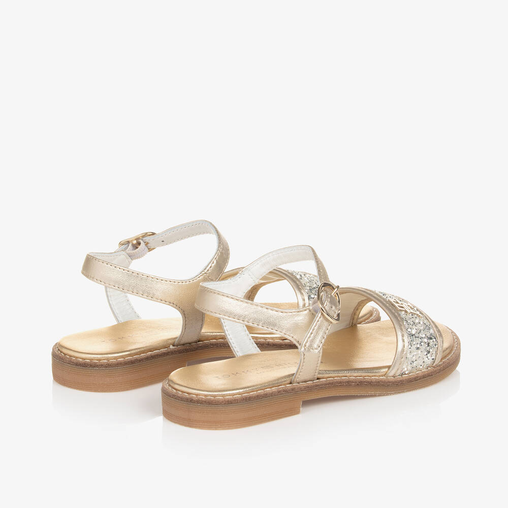 Tommy Hilfiger-Girls Gold Glitter Leather Sandals | Childrensalon Outlet