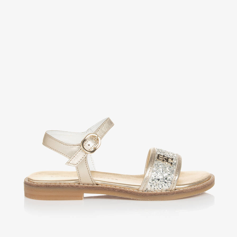Tommy Hilfiger-Girls Gold Glitter Leather Sandals | Childrensalon Outlet
