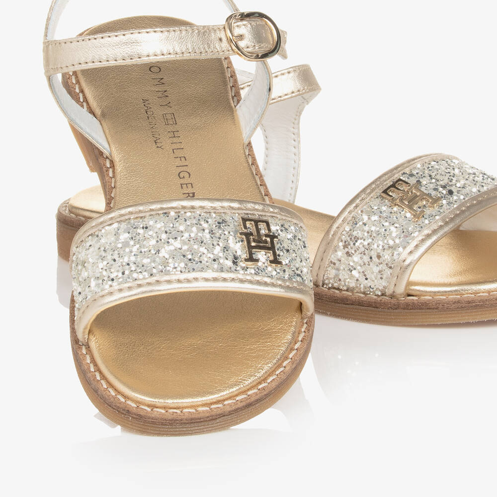 Tommy Hilfiger-Girls Gold Glitter Leather Sandals | Childrensalon Outlet