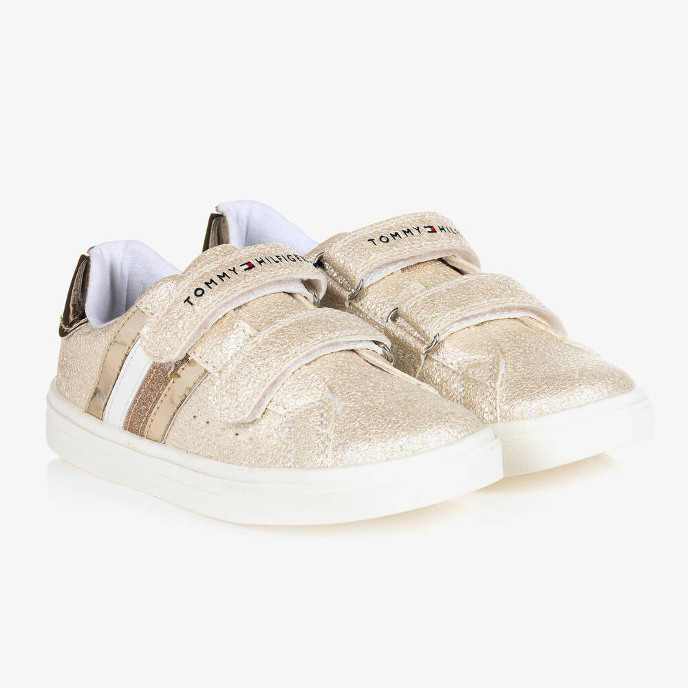 Tommy Hilfiger - Girls Gold Glitter Trainers | Childrensalon