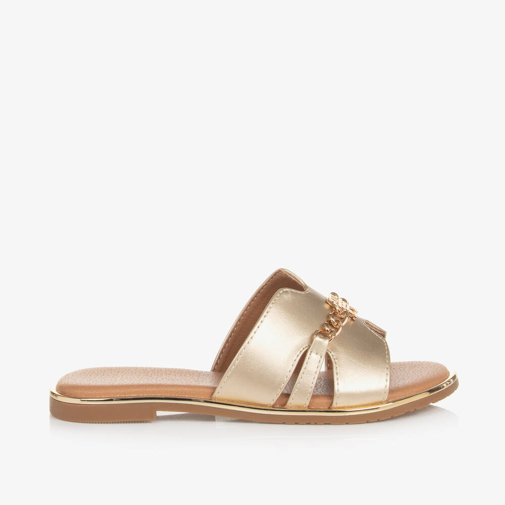 Tommy Hilfiger Girls Gold TH Monogram Sliders