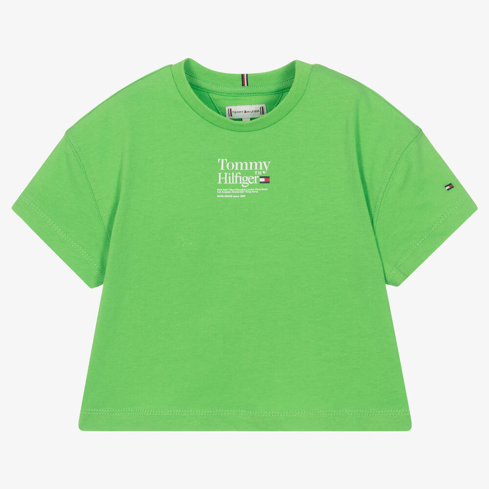 Tommy Hilfiger - Girls Green Cotton Jersey Logo T-Shirt | Childrensalon
