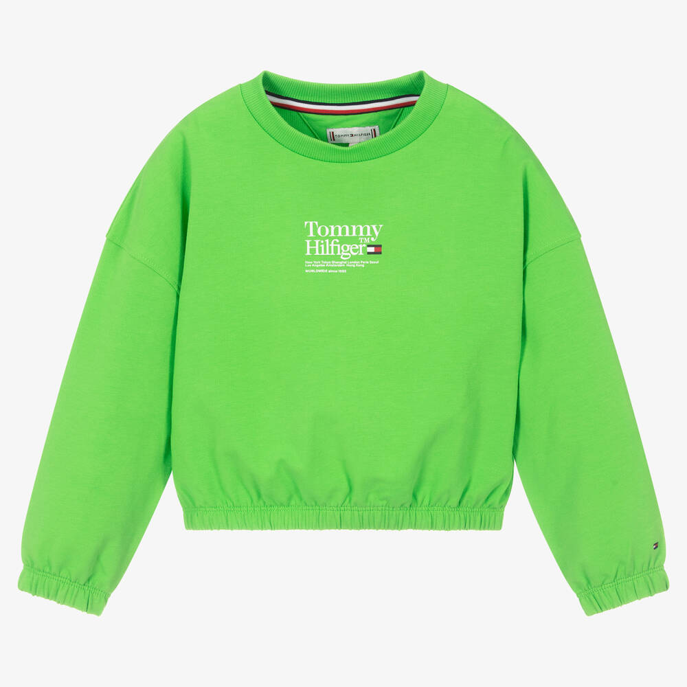 Tommy Hilfiger - Girls Green Cotton Logo Sweatshirt | Childrensalon