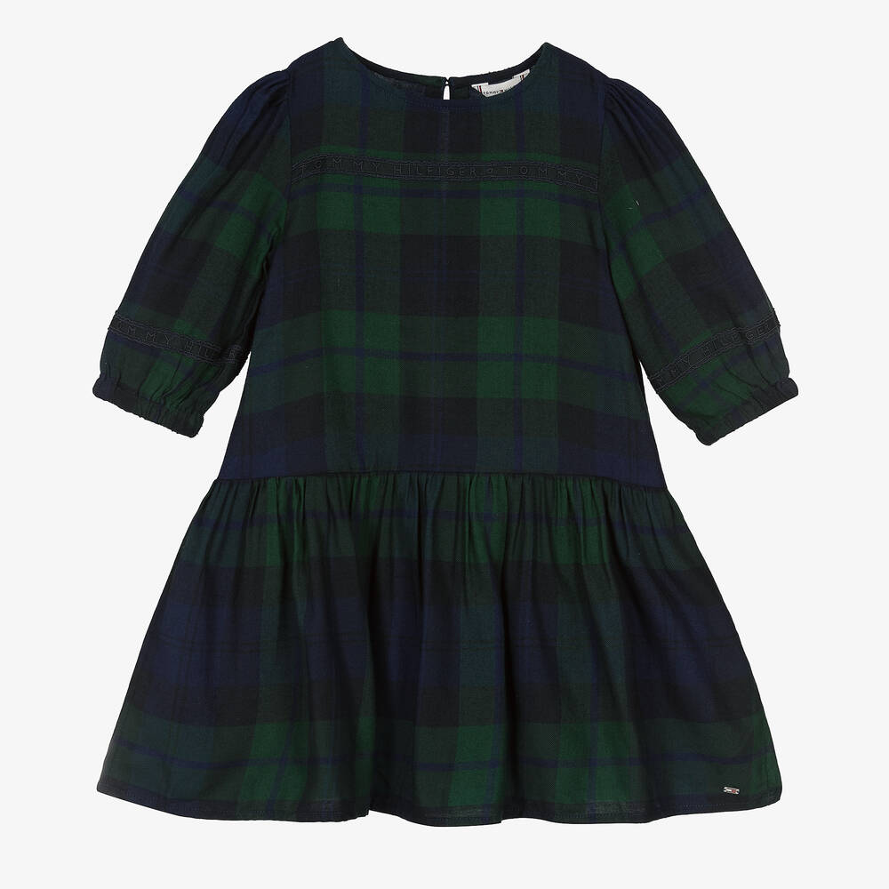 Tommy Hilfiger - Girls Green Tartan Check Dress | Childrensalon