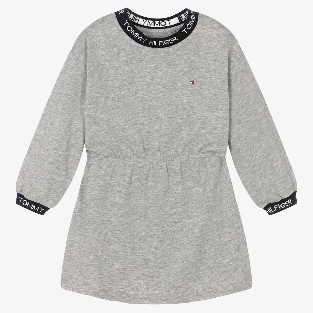 Tommy Hilfiger - Girls Grey Cotton Logo Dress | Childrensalon