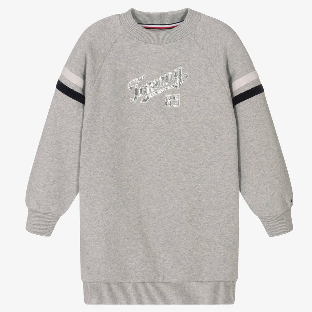 Tommy Hilfiger - Girls Grey Cotton Sweatshirt Dress | Childrensalon