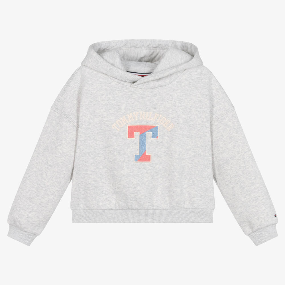 Tommy Hilfiger Girls Grey Cotton Varsity Hoodie Childrensalon Outlet