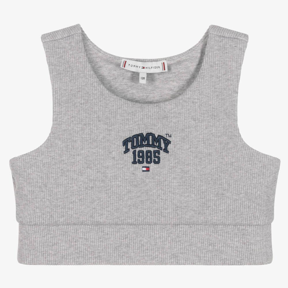 Tommy Hilfiger - Girls Grey Ribbed Jersey Crop Top | Childrensalon