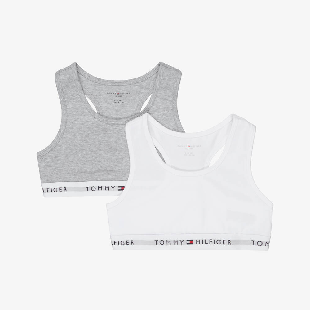 Tommy Hilfiger-Girls Grey & White Cotton Bra Tops (2 Pack) | Childrensalon Outlet