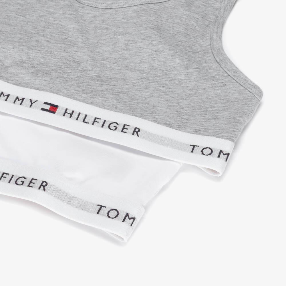 Tommy Hilfiger-Girls Grey & White Cotton Bra Tops (2 Pack) | Childrensalon Outlet