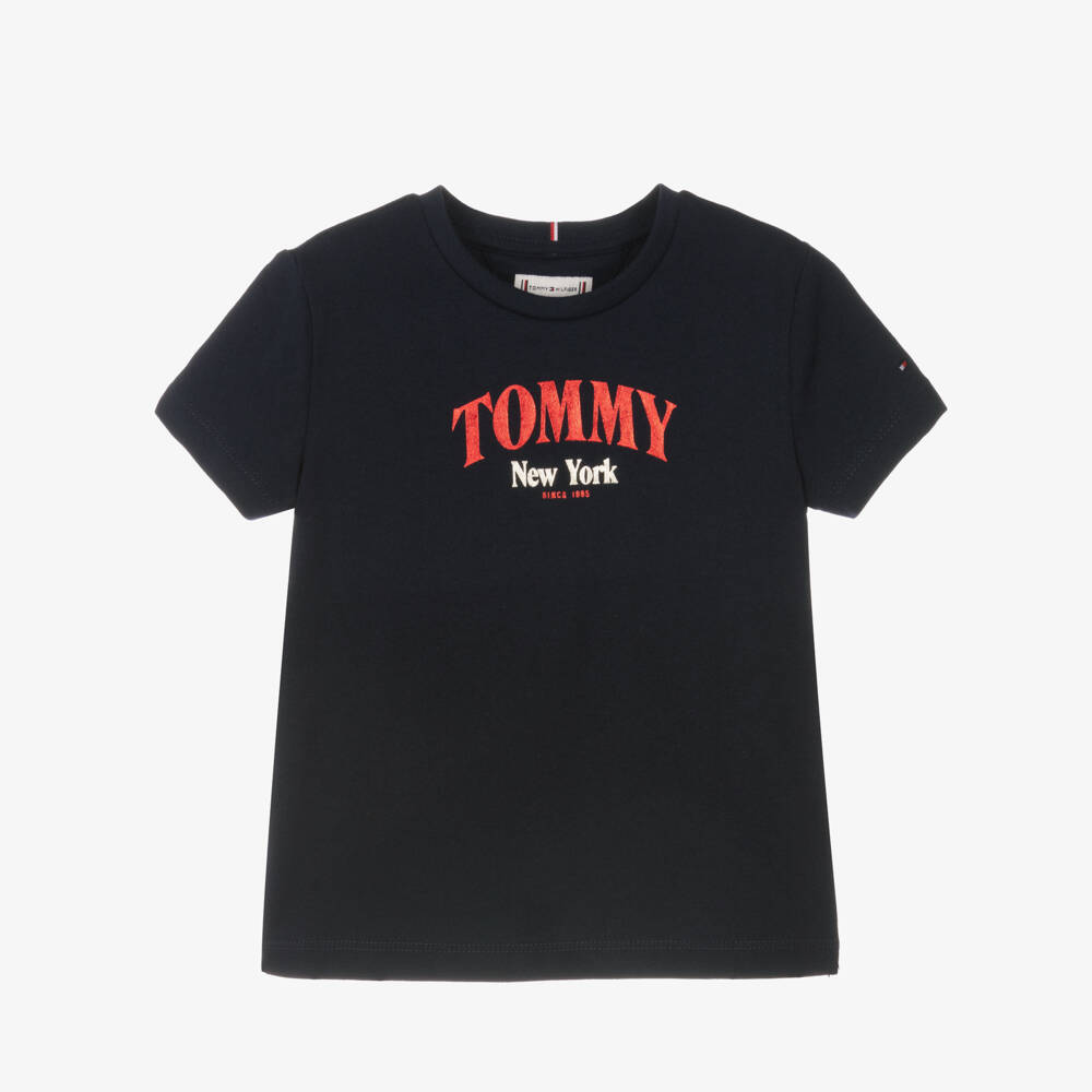 Tommy Hilfiger-Girls Indigo Cotton Blend Tee | Childrensalon Outlet