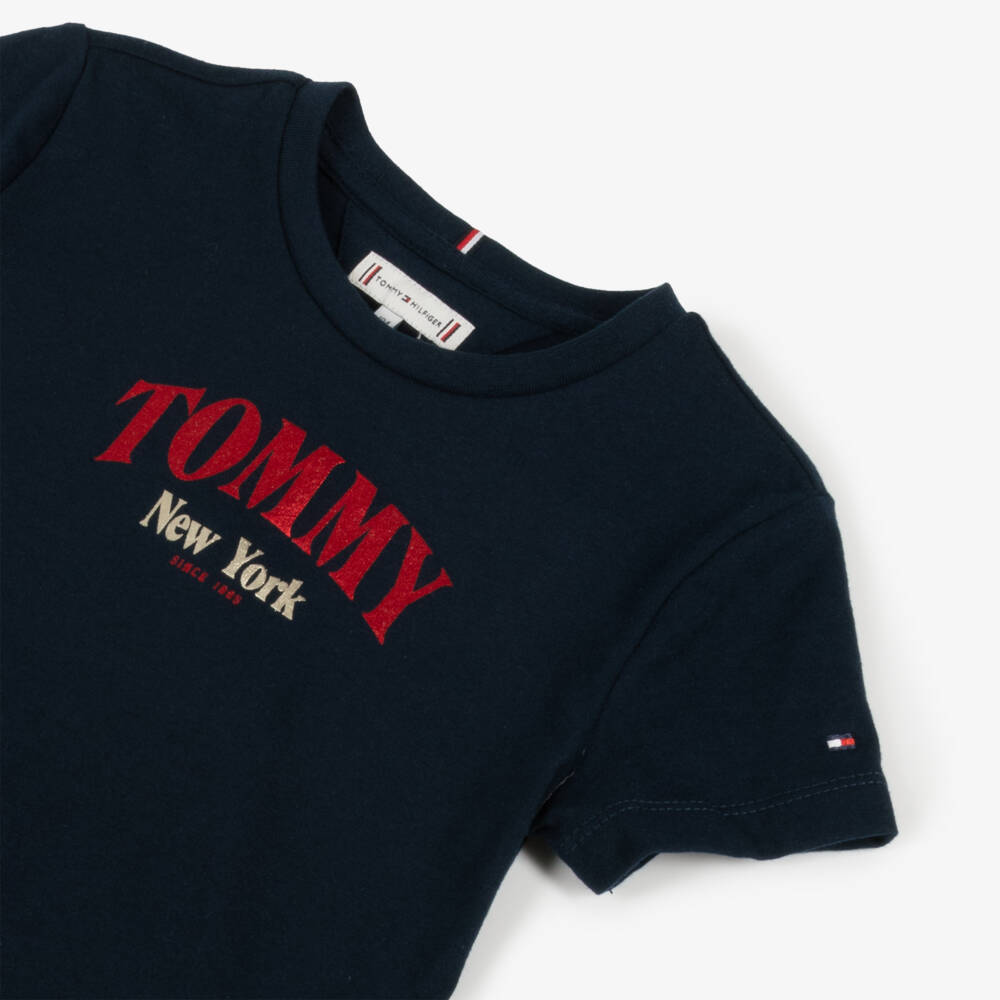 Tommy Hilfiger-Girls Indigo Cotton Blend Tee | Childrensalon Outlet
