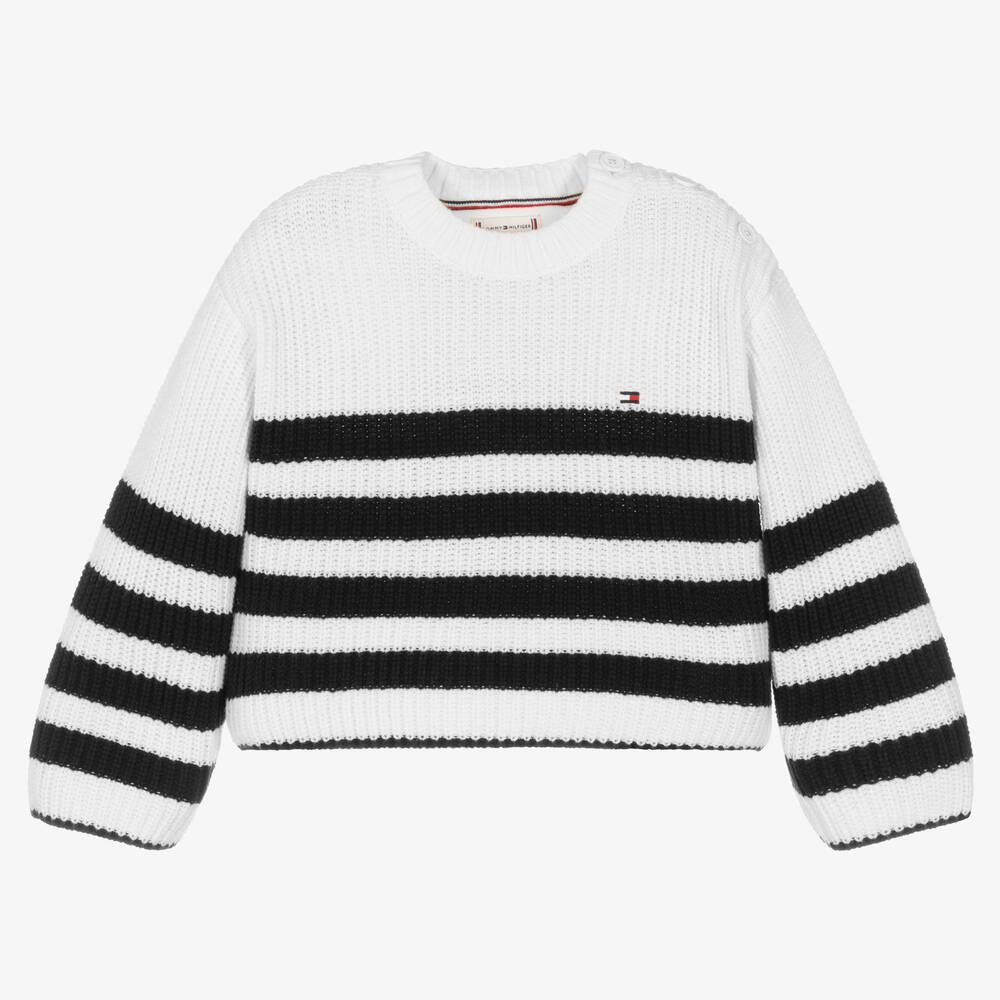 Tommy Hilfiger - Girls Ivory & Blue Stripe Sweater | Childrensalon