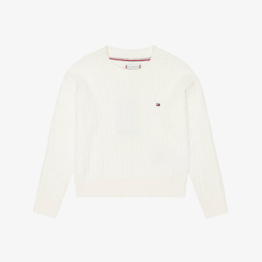 Tommy Hilfiger-Girls Ivory Cable Cotton Knit Jumper | Childrensalon Outlet