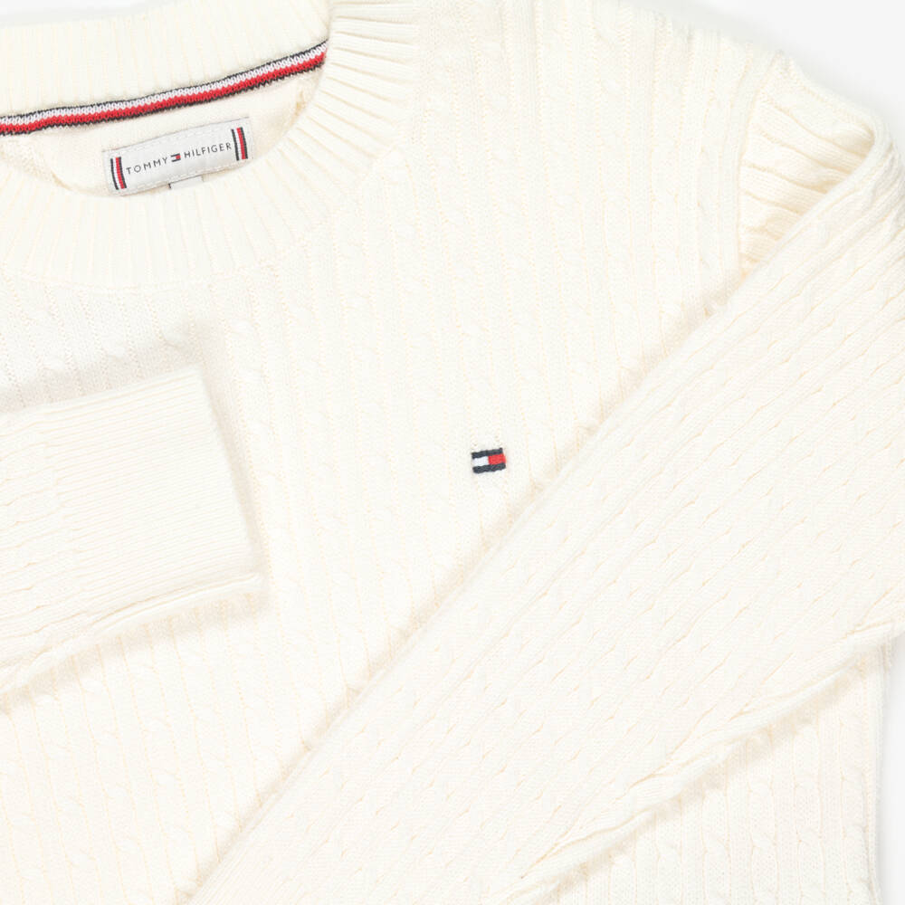Tommy Hilfiger-Girls Ivory Cable Cotton Knit Jumper | Childrensalon Outlet