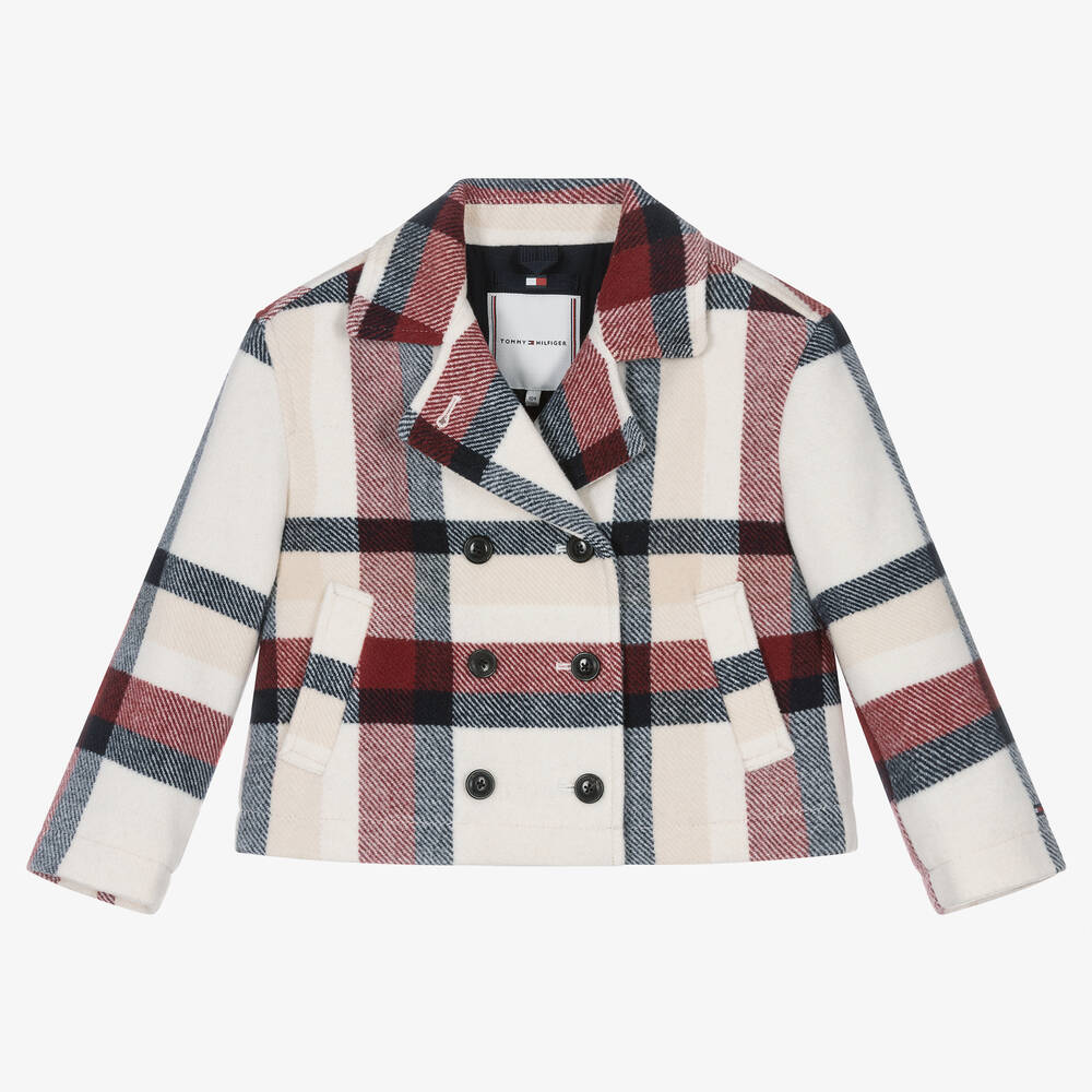 Tommy Hilfiger-Girls Ivory Check Peacoat | Childrensalon Outlet