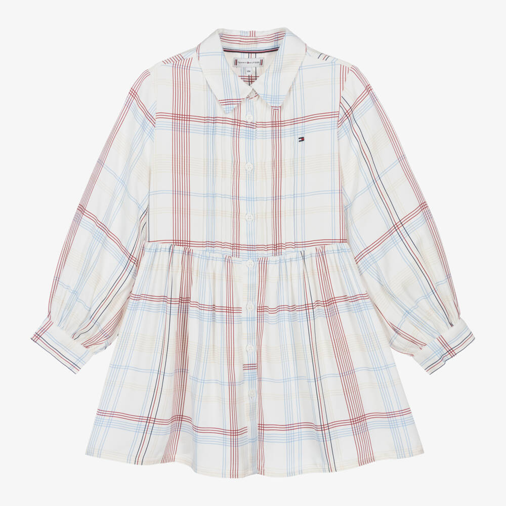 Tommy Hilfiger-Girls Ivory Check Viscose Dress | Childrensalon Outlet