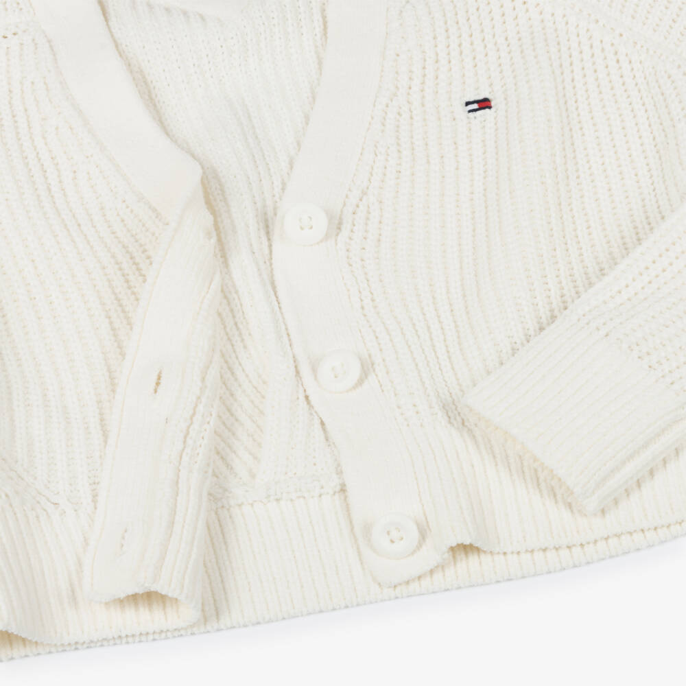 Tommy Hilfiger-Girls Ivory Chenille Cardigan with Flag Logo | Childrensalon Outlet