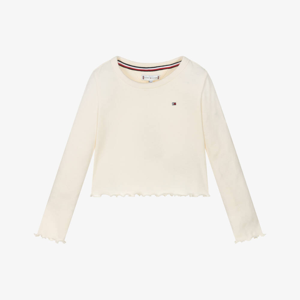 Tommy Hilfiger-كنزة بناتية من مزيج القطن العاجي | Childrensalon Outlet