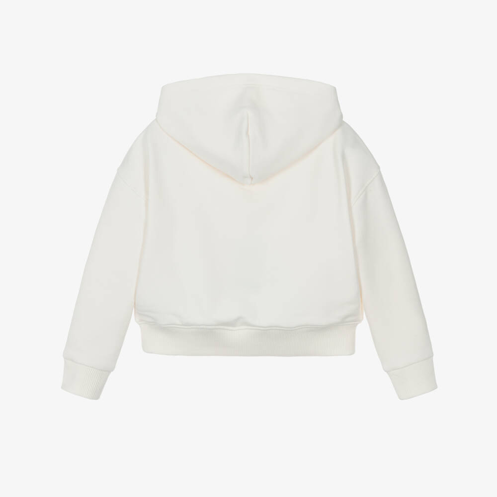 Tommy Hilfiger-Girls Ivory Cotton Jersey Boxy Hoodie | Childrensalon Outlet