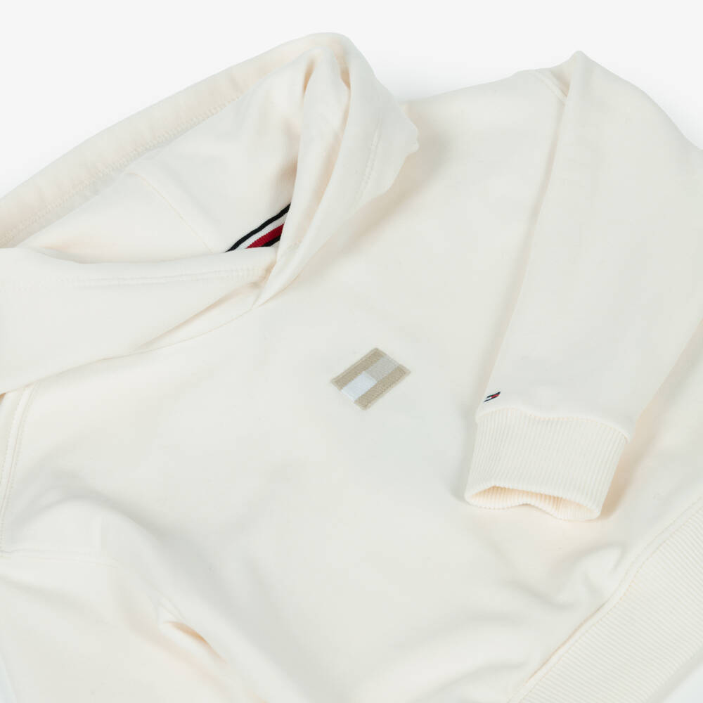 Tommy Hilfiger-Girls Ivory Cotton Jersey Boxy Hoodie | Childrensalon Outlet