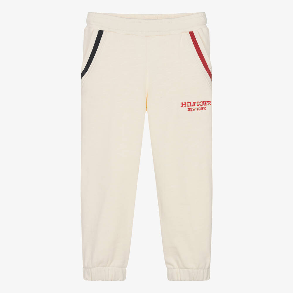 Tommy Hilfiger Pantalon de jogging ivoire en coton Childrensalon Outlet